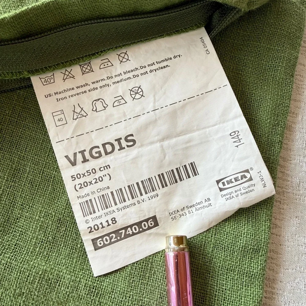 3pc IKEA VIGDIS Moss Green Ramie Pillow Cushion Covers Zip Closure